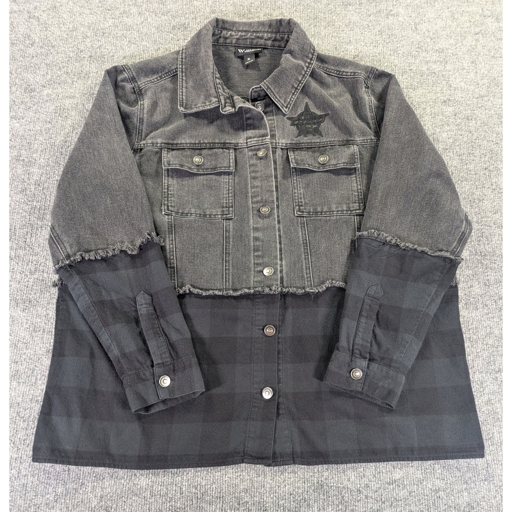 The Wild Collective Denim Flannel Mixed Media Jacket Black PBR Star XL